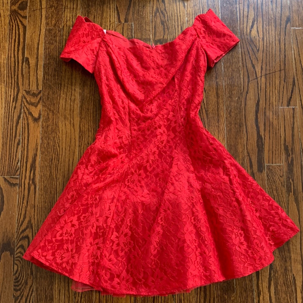 Vintage 80s Skater Prom Dress | Size M | Red Lace